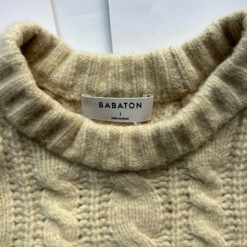Aritzia Babaton Fisherman Sweater Cable Knit Chunky Oversized Cream XS Small 1